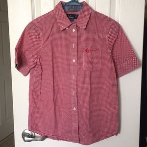 Fred Perry Red gingham button down polo shirt Sz4